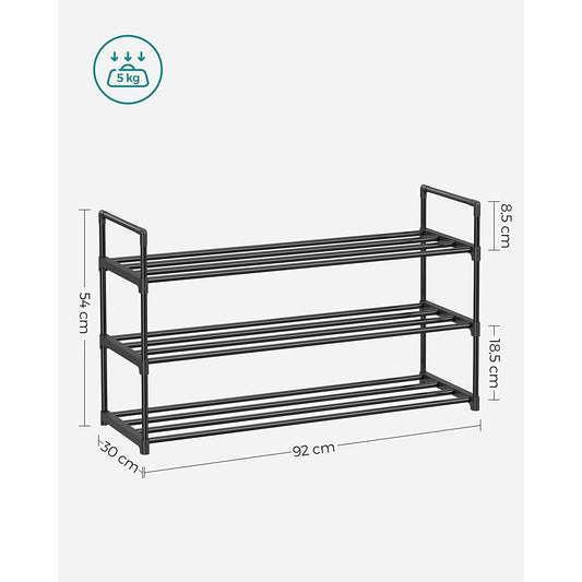 3-slojni metalni stalak za cipele, za 12-15 pari cipela, 30 x 92 x 54 cm, crni | SONGMICS-Vasdom.hr