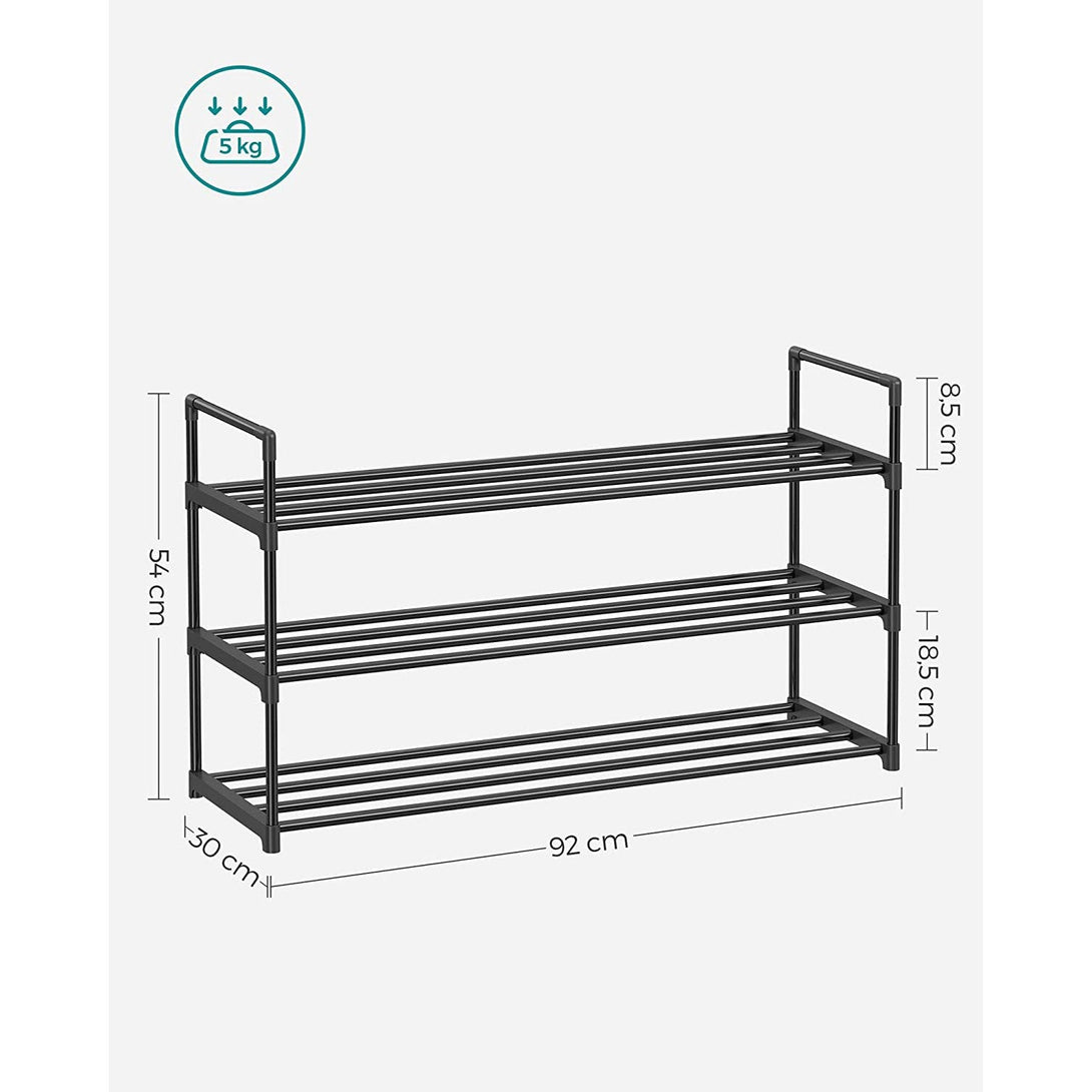 3-slojni metalni stalak za cipele, za 12-15 pari cipela, 30 x 92 x 54 cm, crni | SONGMICS-Vasdom.hr