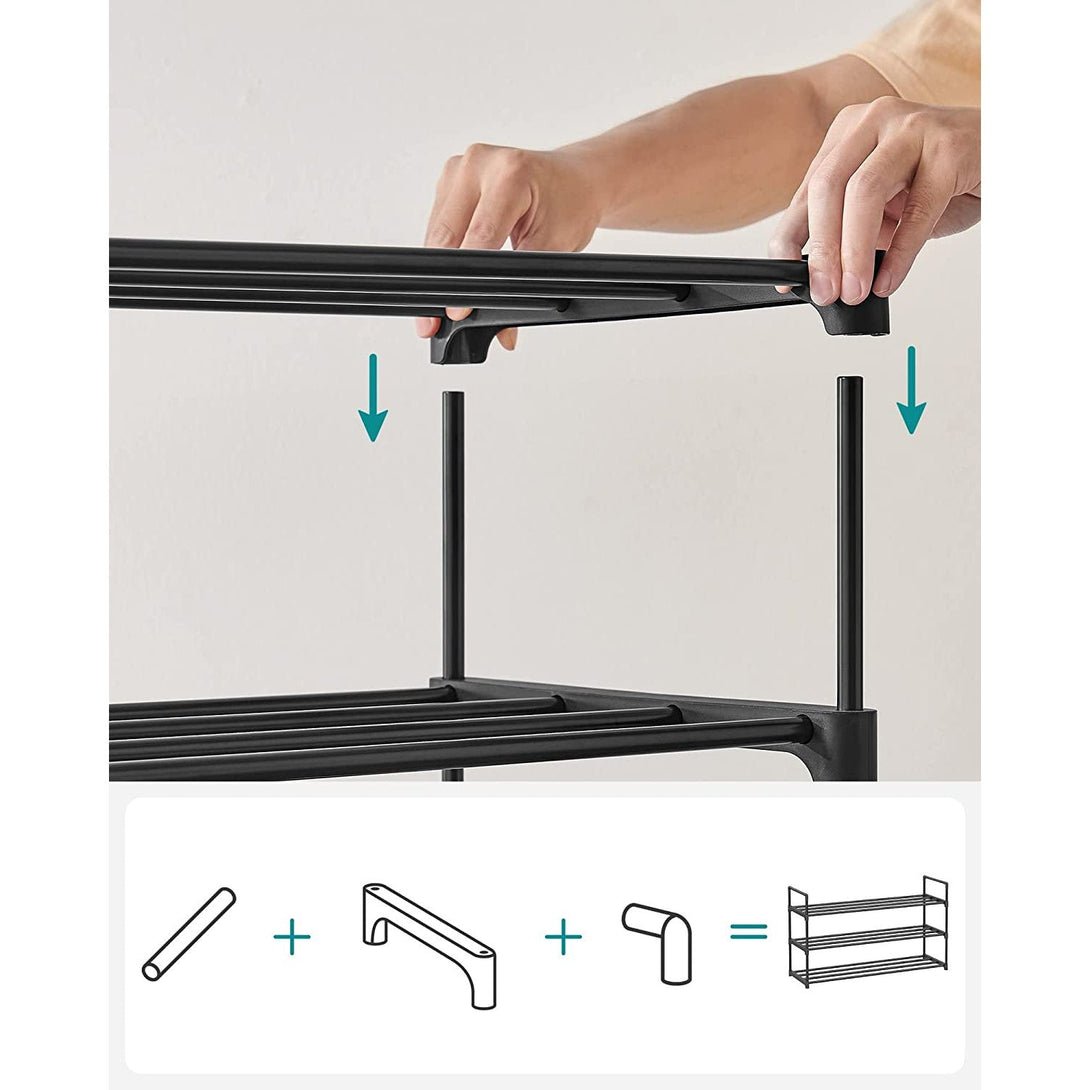 3-slojni metalni stalak za cipele, za 12-15 pari cipela, 30 x 92 x 54 cm, crni | SONGMICS-Vasdom.hr