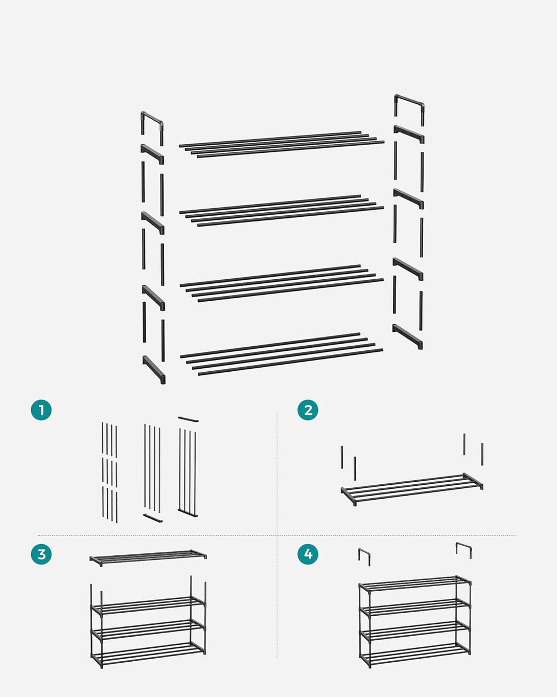 4-slojni metalni stalak za cipele, 30 x 92 x 73 cm, crni | SONGMICS-Vasdom.hr