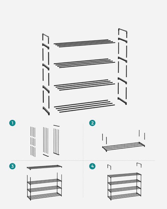 4-slojni metalni stalak za cipele, 30 x 92 x 73 cm, crni | SONGMICS-Vasdom.hr