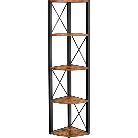 5-slojni kutni polic 160x30x30 cm u smeđoj i crnoj boji-Vasdom.hr