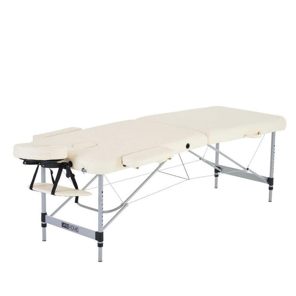 Masažni stol, sklopivi i prijenosni, aluminijski okvir, Krem bijela