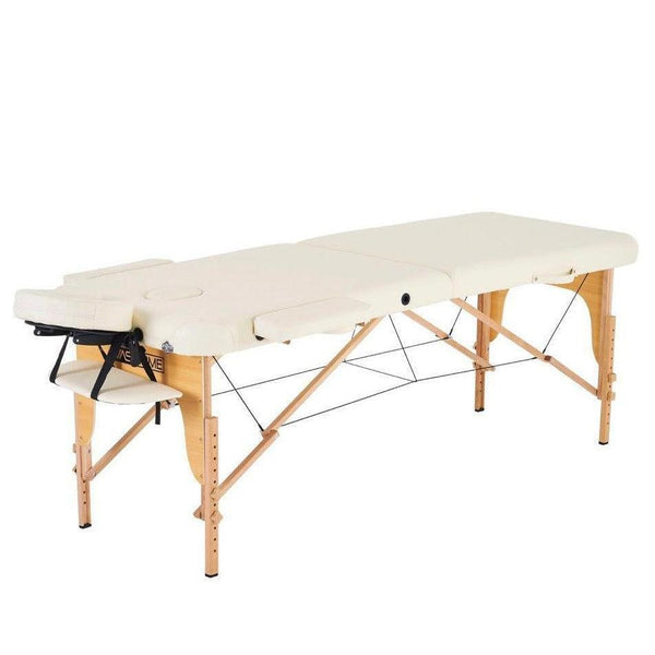 Masažni stol, sklopivi i prijenosni, drveni okvir, Svijetla krem boja
