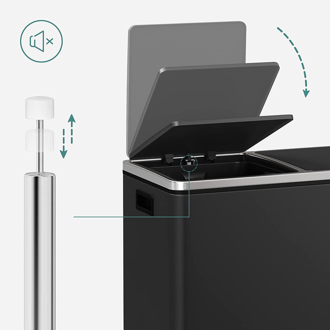 Airless metalna pedala dupla kanta za smeće, 2 x 30L, sa 15 vreća za smeće, crna | SONGMICS-Vasdom.hr