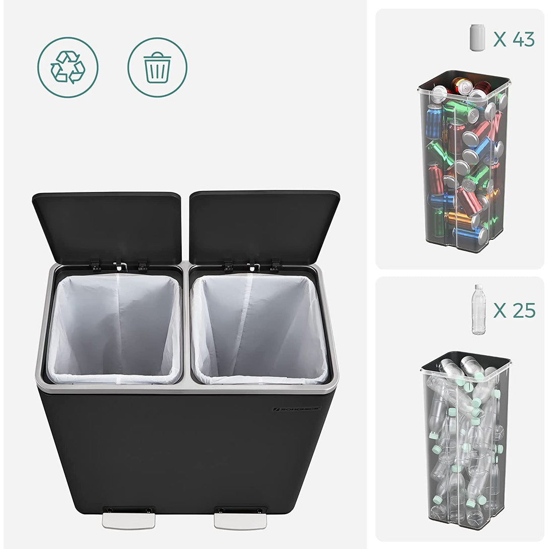 Airless metalna pedala dupla kanta za smeće, 2 x 30L, sa 15 vreća za smeće, crna | SONGMICS-Vasdom.hr
