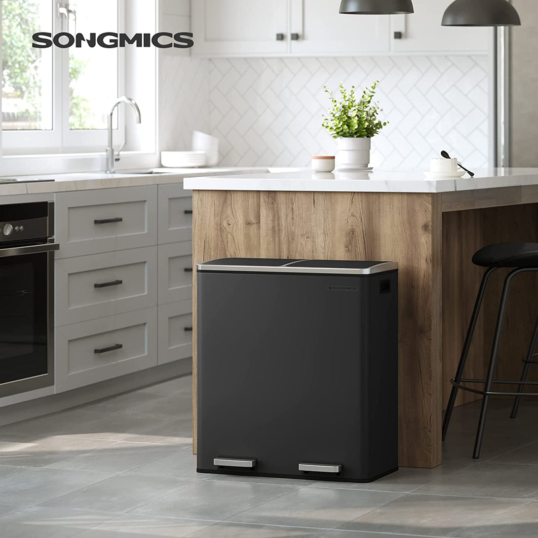 Airless metalna pedala dupla kanta za smeće, 2 x 30L, sa 15 vreća za smeće, crna | SONGMICS-Vasdom.hr