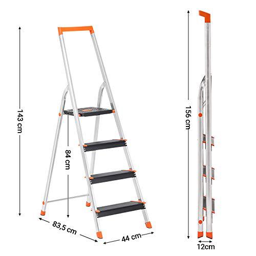 Aluminijske ljestve s 4 stepenice, nosivosti do 150 kg, crno-narančaste | SONGMICS-Vasdom.hr