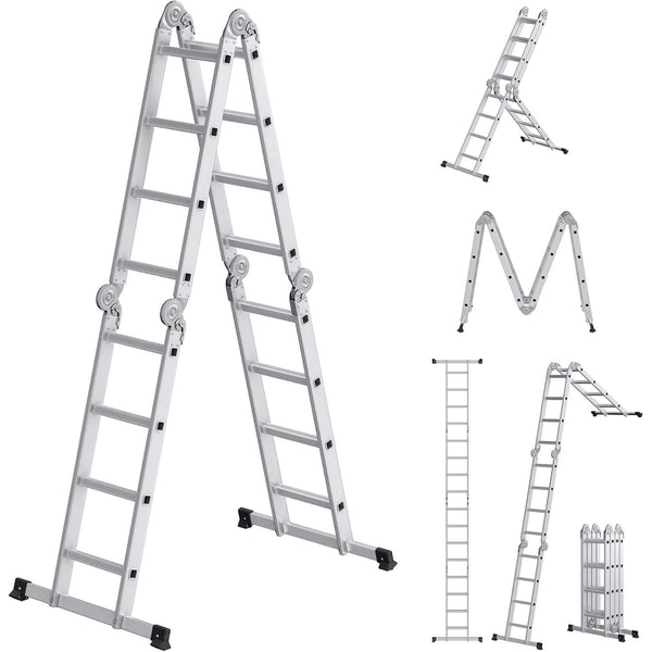 Aluminijske sklopive ljestve, 16 stepenica, nosivost do 150 kg, srebrne | SONGMICS-Vasdom.hr