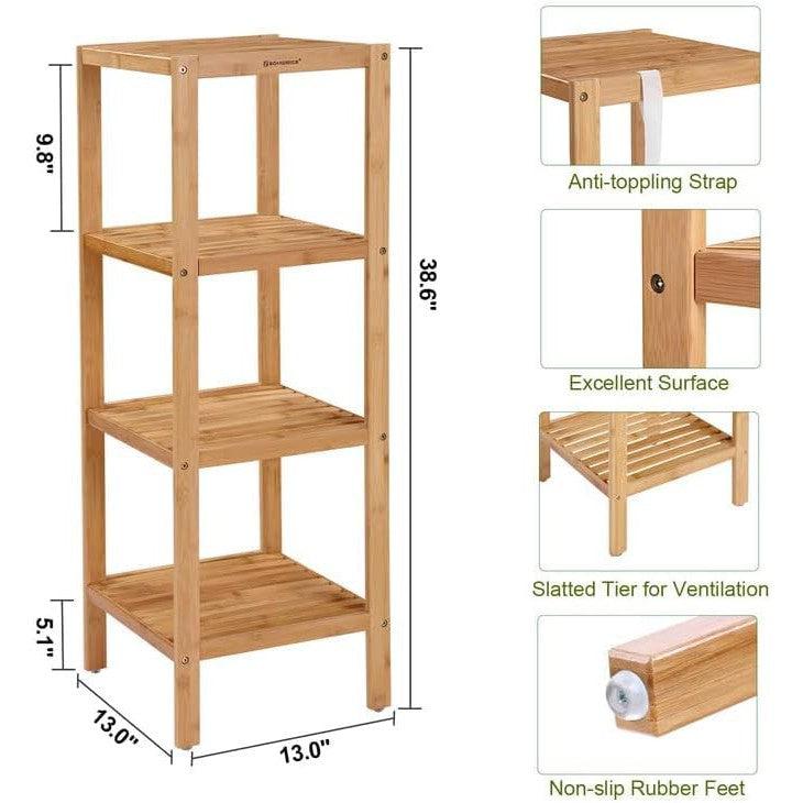 Bambusova kupaonska polica na 4 razine, 33 x 33 x 98 cm, prirodna boja | SONGMICS-Vasdom.hr