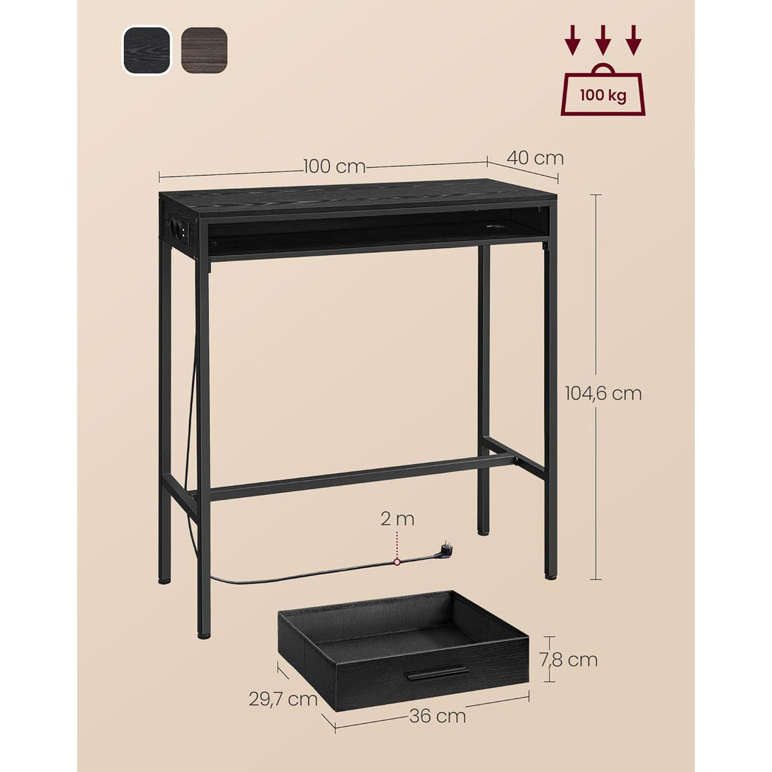 Bar stol s utičnicom za punjenje i ladicom, 40 x 100 x 104,6 cm, crni | VASAGLE-Vasdom.hr