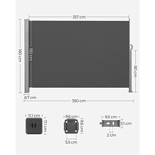 Bočna tenda 160 x 350 cm, otporno na hrđu, tkanina i aluminijum, antracit | SONGMICS-Vasdom.hr