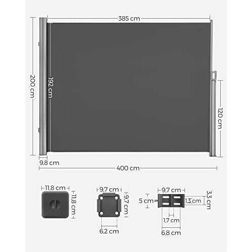 Bočna tenda 200 x 400 cm, otporno na hrđu, tkanina i aluminijum, antracit | SONGMICS-Vasdom.hr