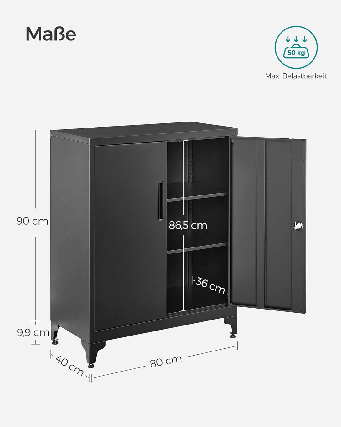 Čelični ormarić za spise s zaključavanjem, 40 x 80 x 90 cm, crni | SONGMICS-Vasdom.hr