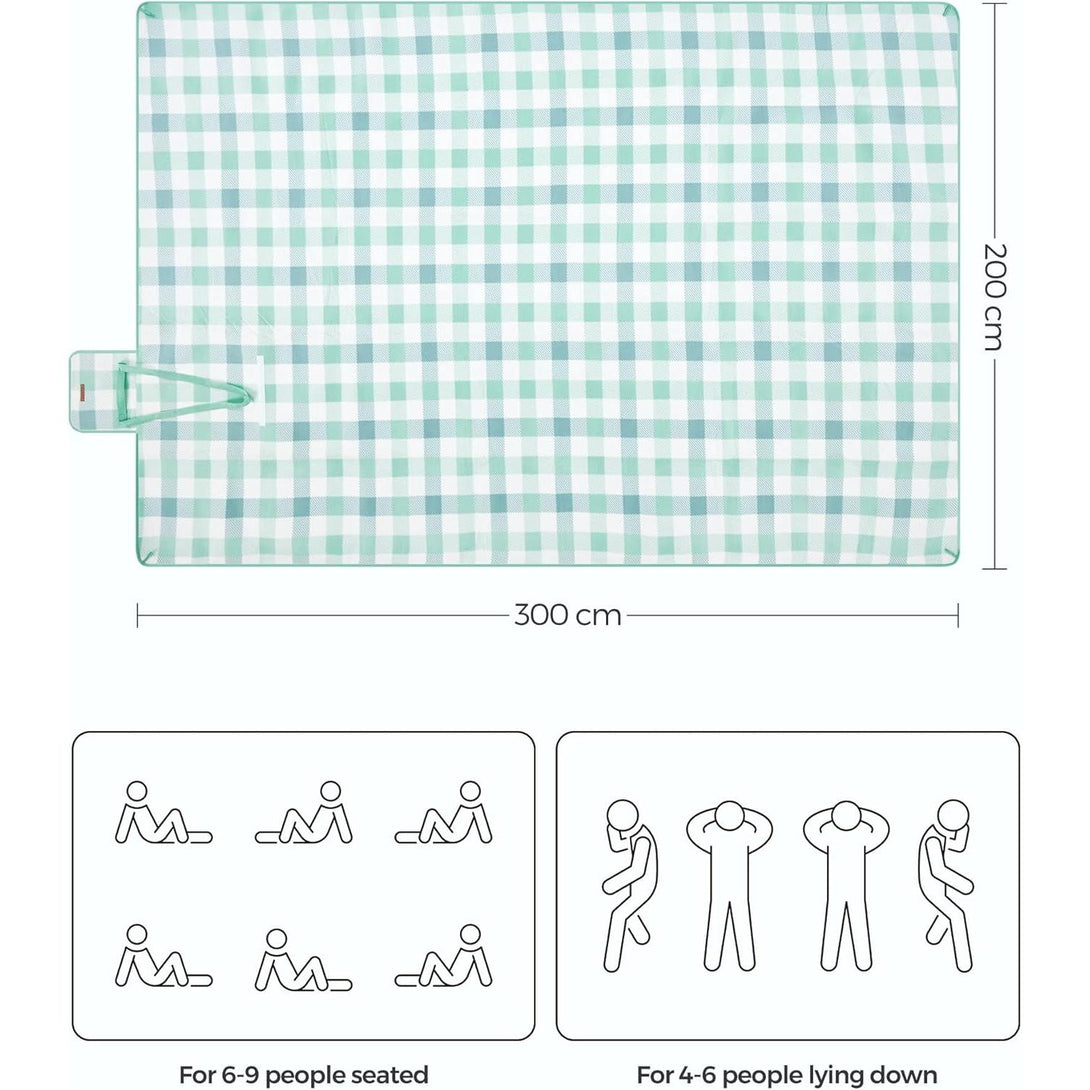 Deka za piknik s 4 klina za pričvršćivanje, 300 x 200 cm, zelene i bijele boje | SONGMICS-Vasdom.hr