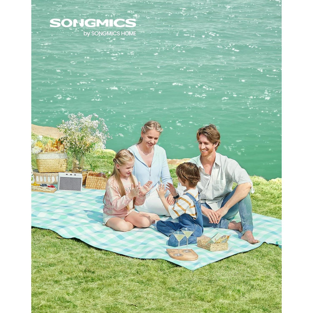 Deka za piknik s 4 klina za pričvršćivanje, 300 x 200 cm, zelene i bijele boje | SONGMICS-Vasdom.hr