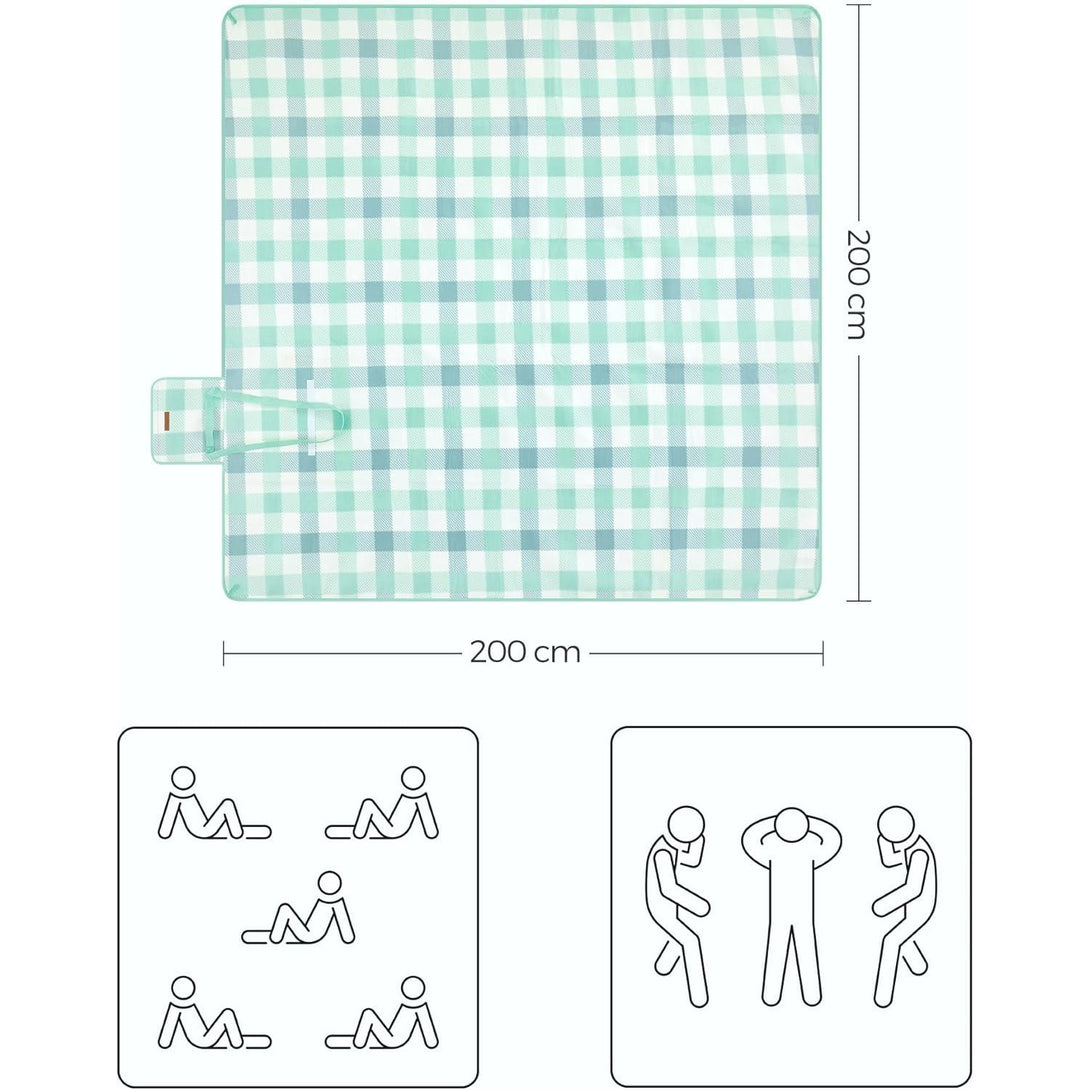 Deka za piknik s 4 klina za učvršćivanje, 200 x 200 cm, zelene i bijele boje | SONGMICS-Vasdom.hr