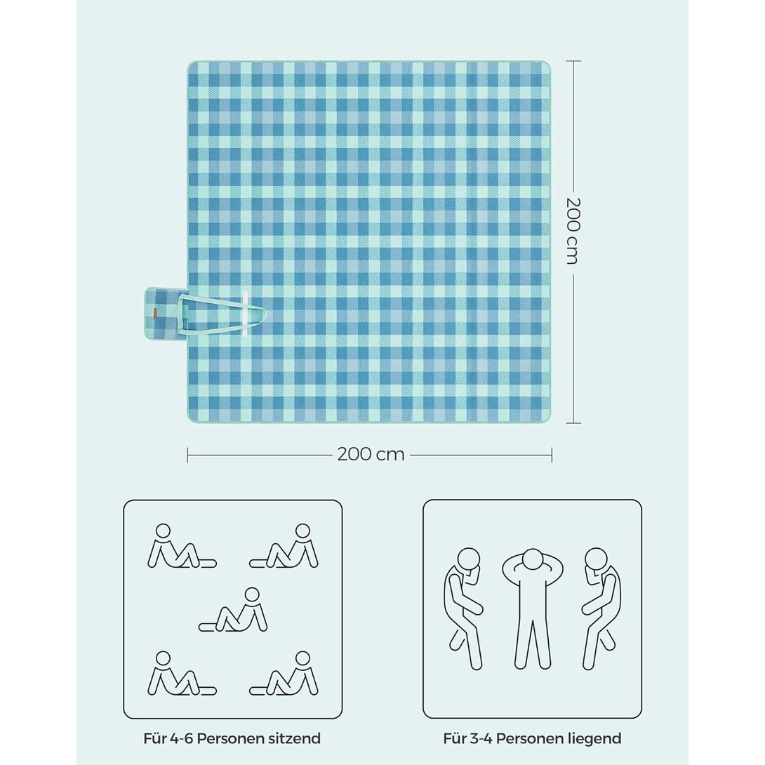 Deka za piknik s 4 klina za učvršćivanje, 200 x 200 cm, zelene i plave boje | SONGMICS-Vasdom.hr