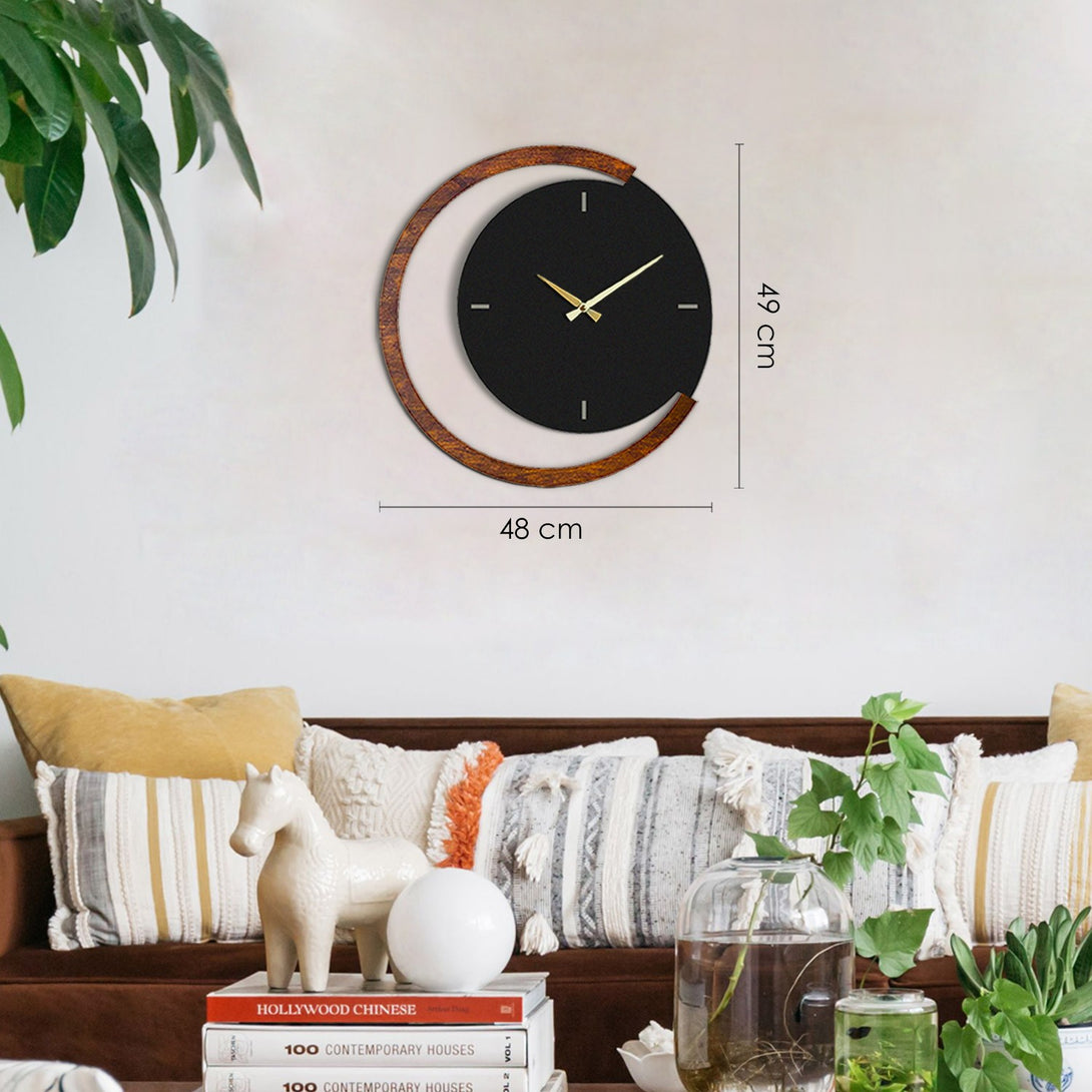 Dekorativni metalni zidni sat, Moon Time Wooden Metal Wall Clock - APS117-Vasdom.hr