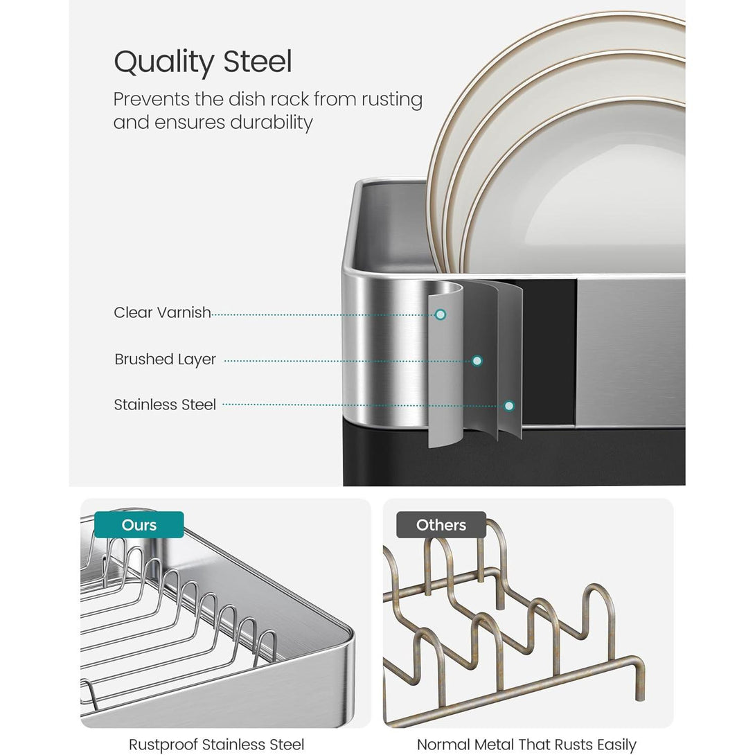 Dvoslojni, proširivi stalak za sušenje posuđa od nehrđajućeg čelika, srebrno crni | SONGMICS-Vasdom.hr
