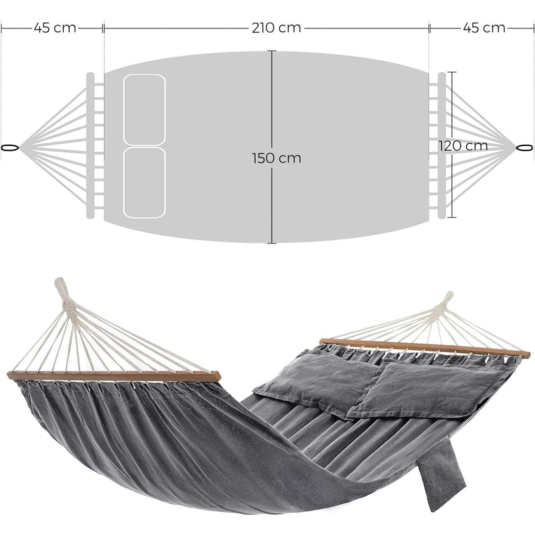 Dvostruka viseća mreža s jastucima, za kampranje ili vrt, 210x150cm, siva | SONGMICS-Vasdom.hr