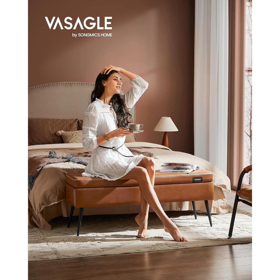 EKHO klupa za odlaganje od umjetne kože, 40x120x45 cm, karamel smeđa | VASAGLE-Vasdom.hr