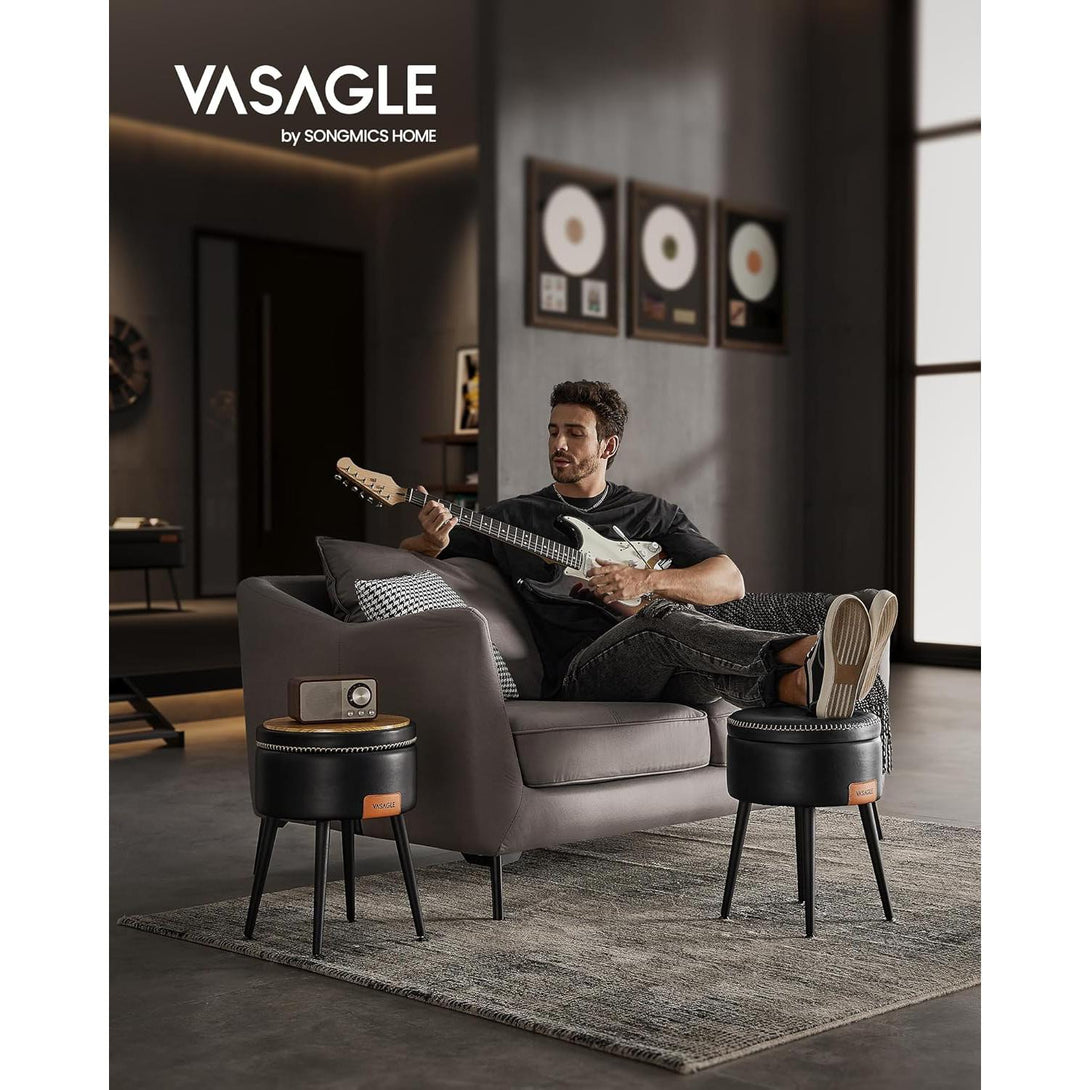 EKHO tabure s prostorom za odlaganje od umjetne kože, crne boje | VASAGLE-Vasdom.hr
