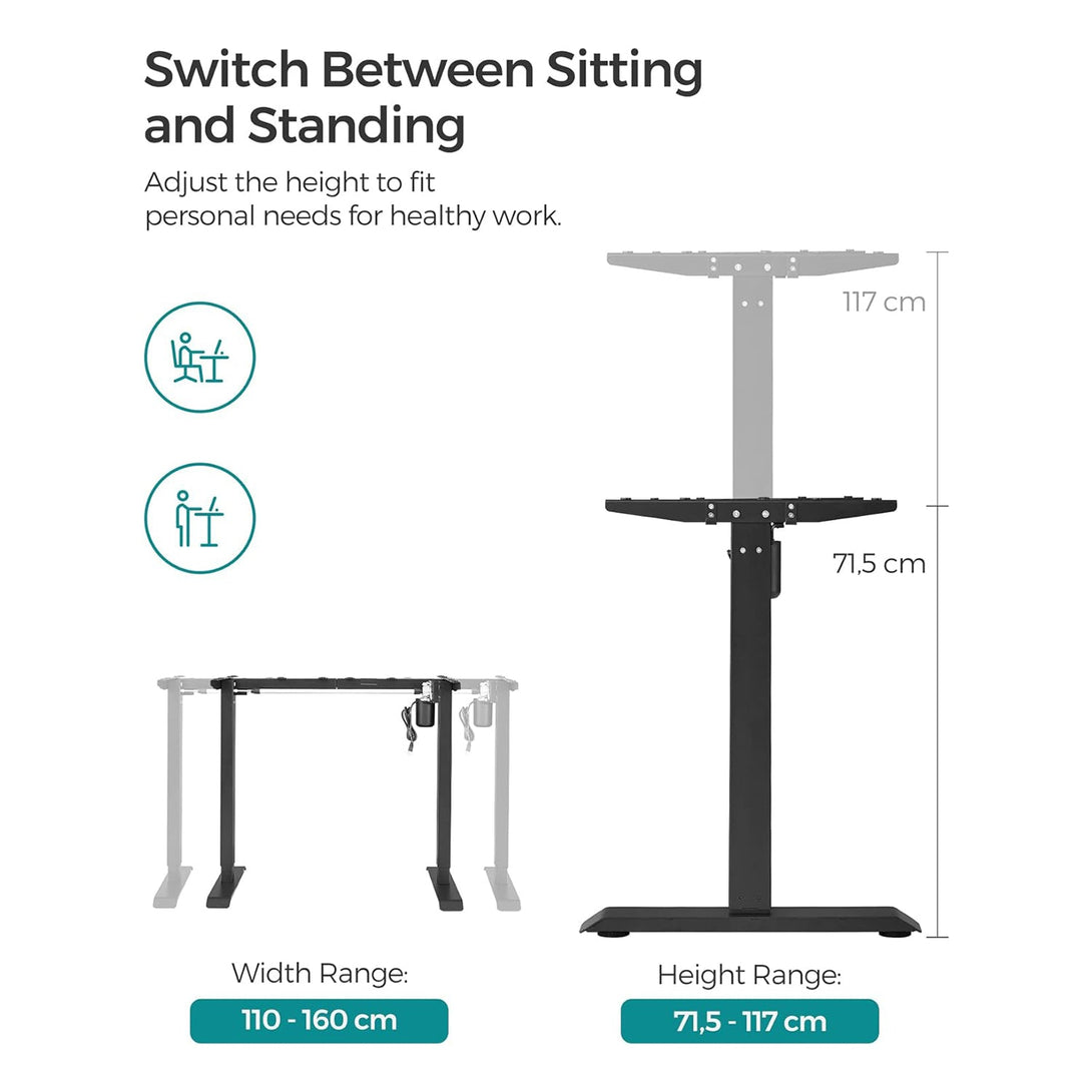 Električni okvir stola s podesivom visinom i funkcijom memorije, crni | SONGMICS-Vasdom.hr