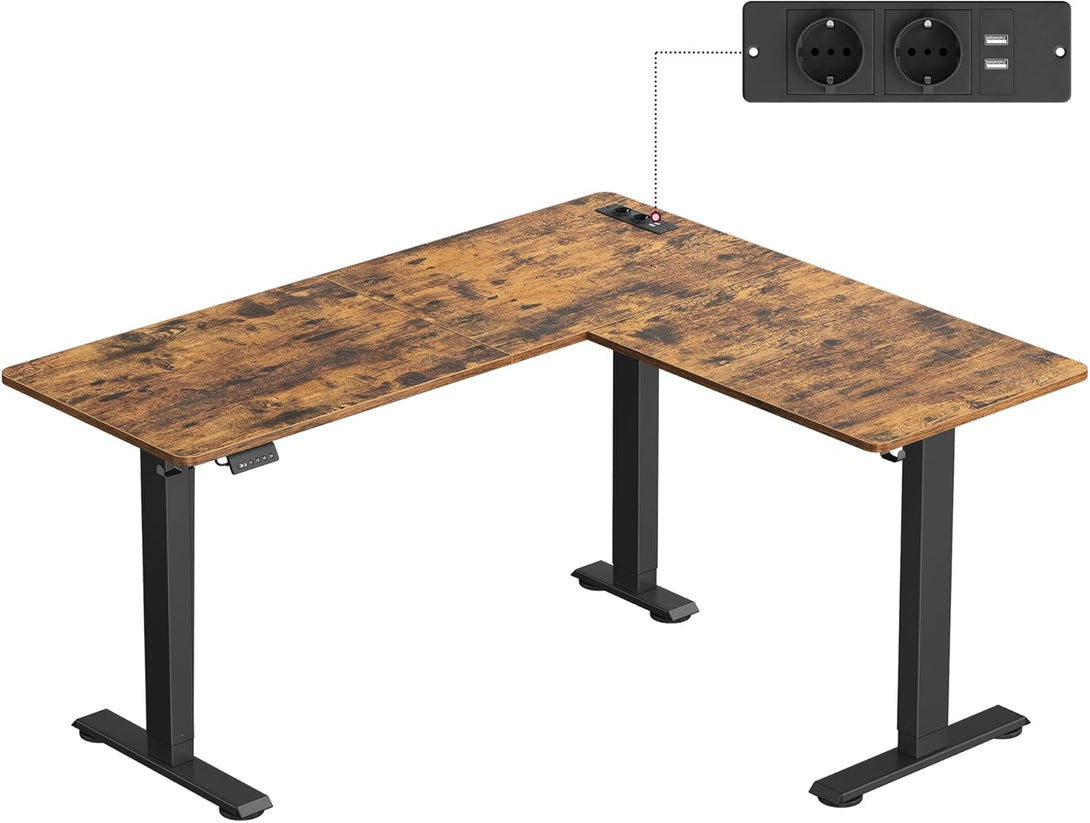 Električni stol, L-oblika, podesive visine, 140 x 160 cm, smeđe i crne boje | VASAGLE-Vasdom.hr