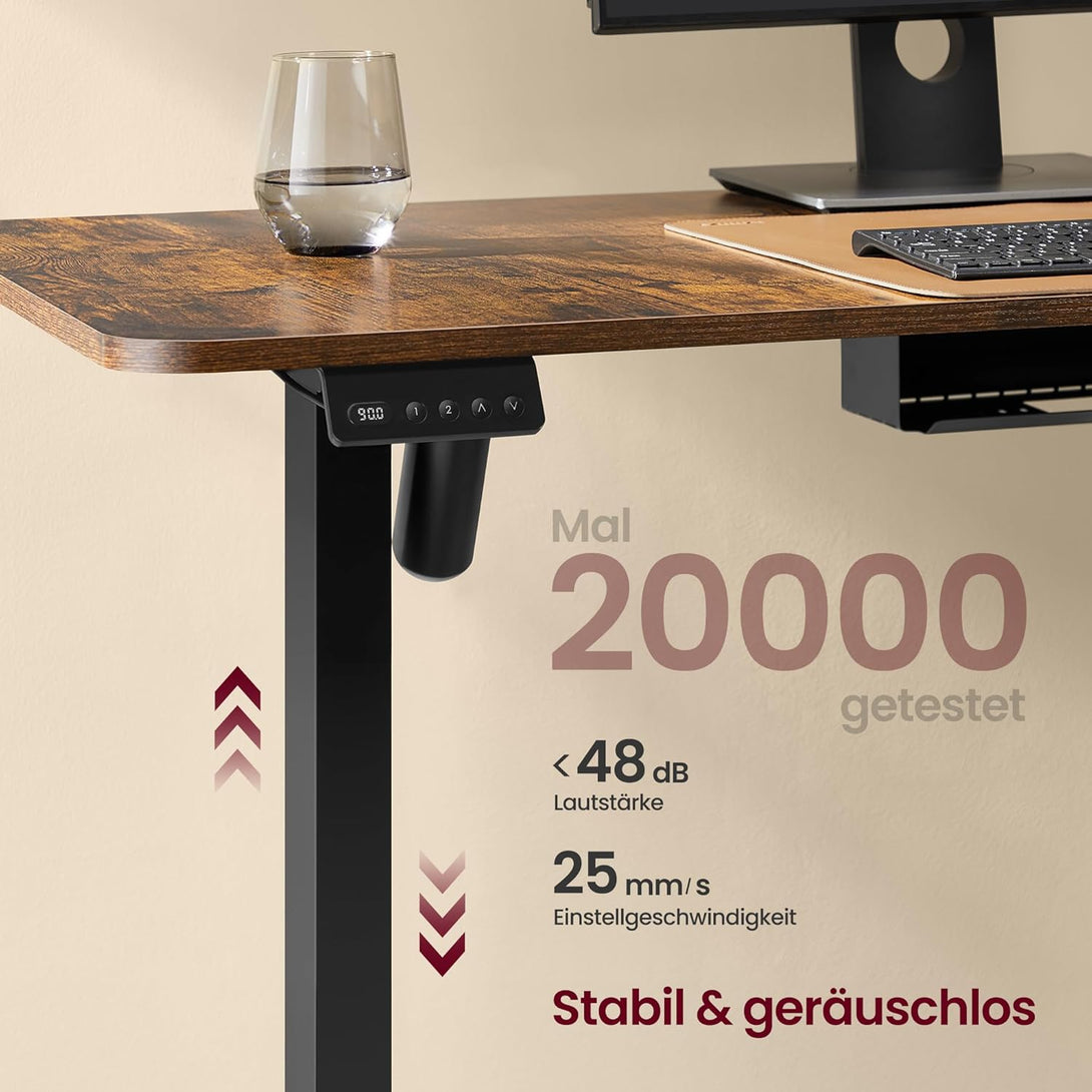 Električni stol, L-oblika, podesive visine, 140 x 160 cm, smeđe i crne boje | VASAGLE-Vasdom.hr