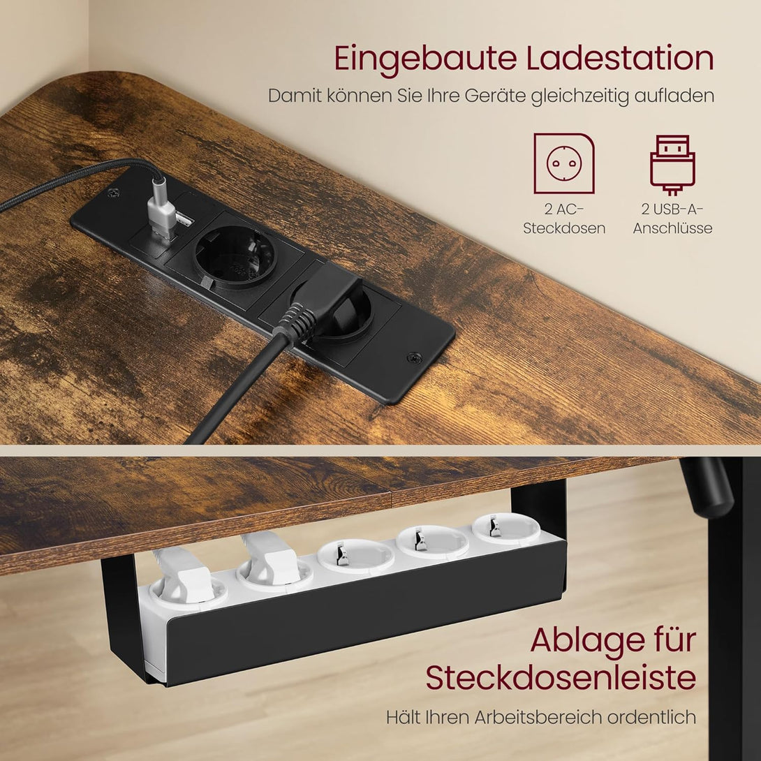 Električni stol, L-oblika, podesive visine, 140 x 160 cm, smeđe i crne boje | VASAGLE-Vasdom.hr