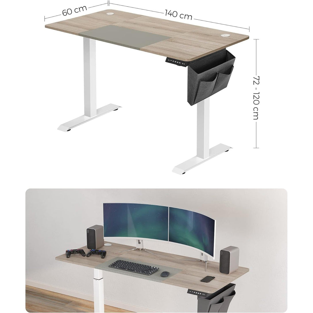 Električni stol podesiv po visini, 60 x 140 x (72-120) cm, bijelo sivi | SONGMICS-Vasdom.hr