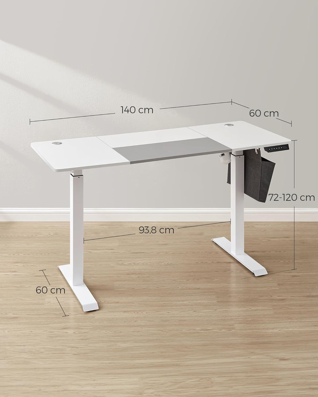 Električni stol podesive visine, 60 x 140 x (72-120), bijele i sive boje | SONGMICS-Vasdom.hr