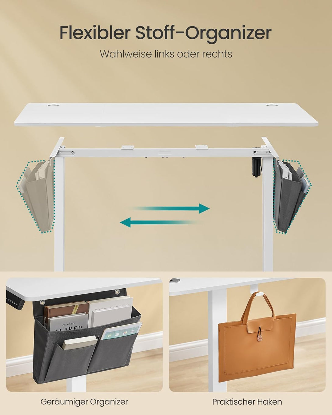 Električni stol podesive visine, 60 x 140 x 72–120 cm, bijeli | SONGMICS-Vasdom.hr