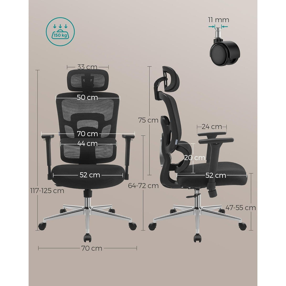 Ergonomska uredska stolica, podesiva lumbalna potpora, crna | SONGMICS-Vasdom.hr