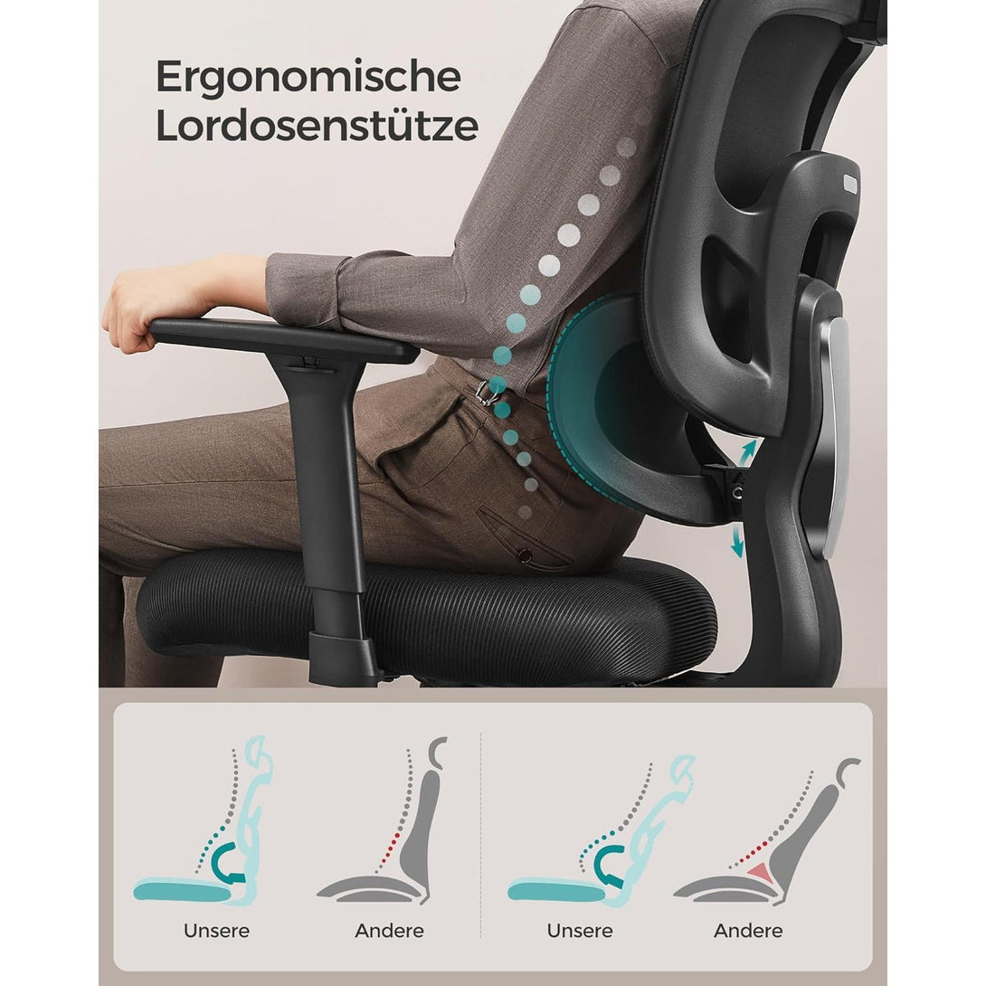 Ergonomska uredska stolica, podesiva lumbalna potpora, crna | SONGMICS-Vasdom.hr