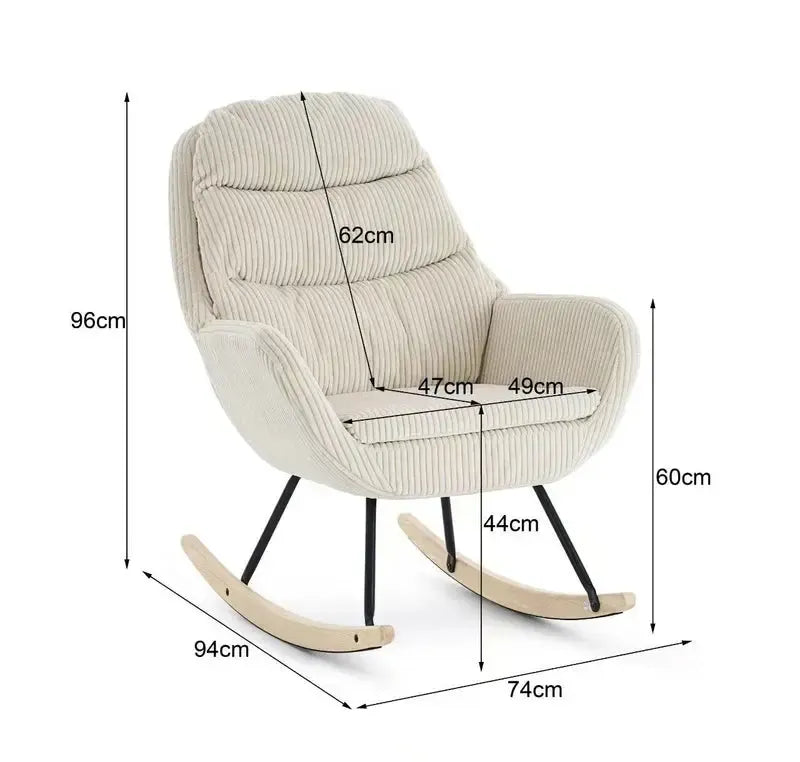 Fotelja za ljuljanje s presvlakom od rebrastog pliša, 96x74x94 cm, krem-bež | VASHOME-Vasdom.hr