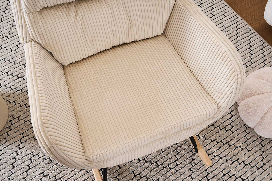 Fotelja za ljuljanje s presvlakom od rebrastog pliša, 96x74x94 cm, krem-bež | VASHOME-Vasdom.hr
