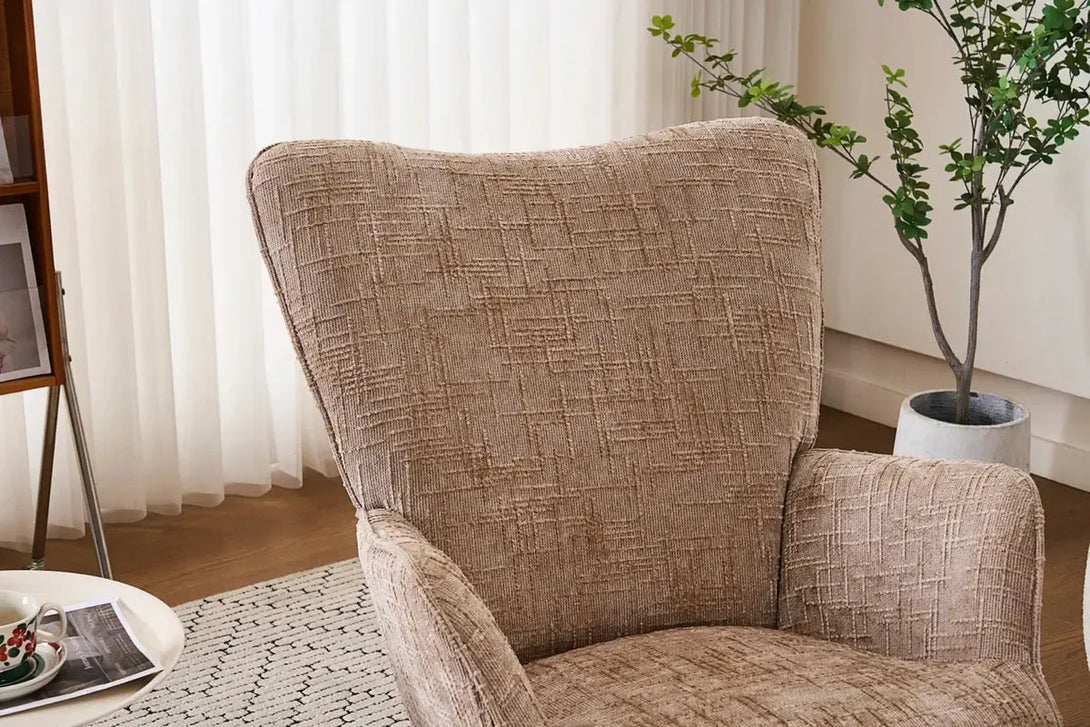 Fotelja za ljuljanje s presvlakom od rebrastog pliša, 98x71x101 cm, bež-khaki | VASHOME-Vasdom.hr