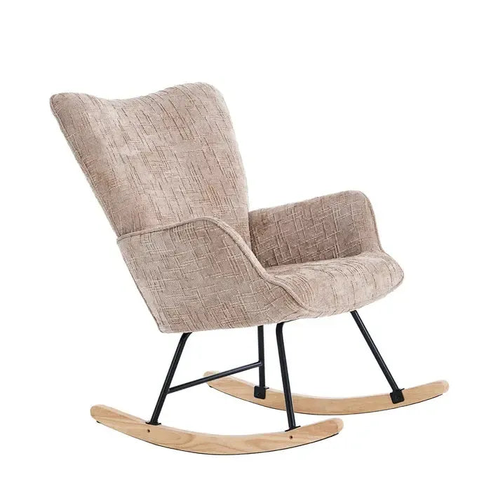 Fotelja za ljuljanje s presvlakom od rebrastog pliša, 98x71x101 cm, bež-khaki | VASHOME-Vasdom.hr