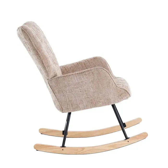 Fotelja za ljuljanje s presvlakom od rebrastog pliša, 98x71x101 cm, bež-khaki | VASHOME-Vasdom.hr