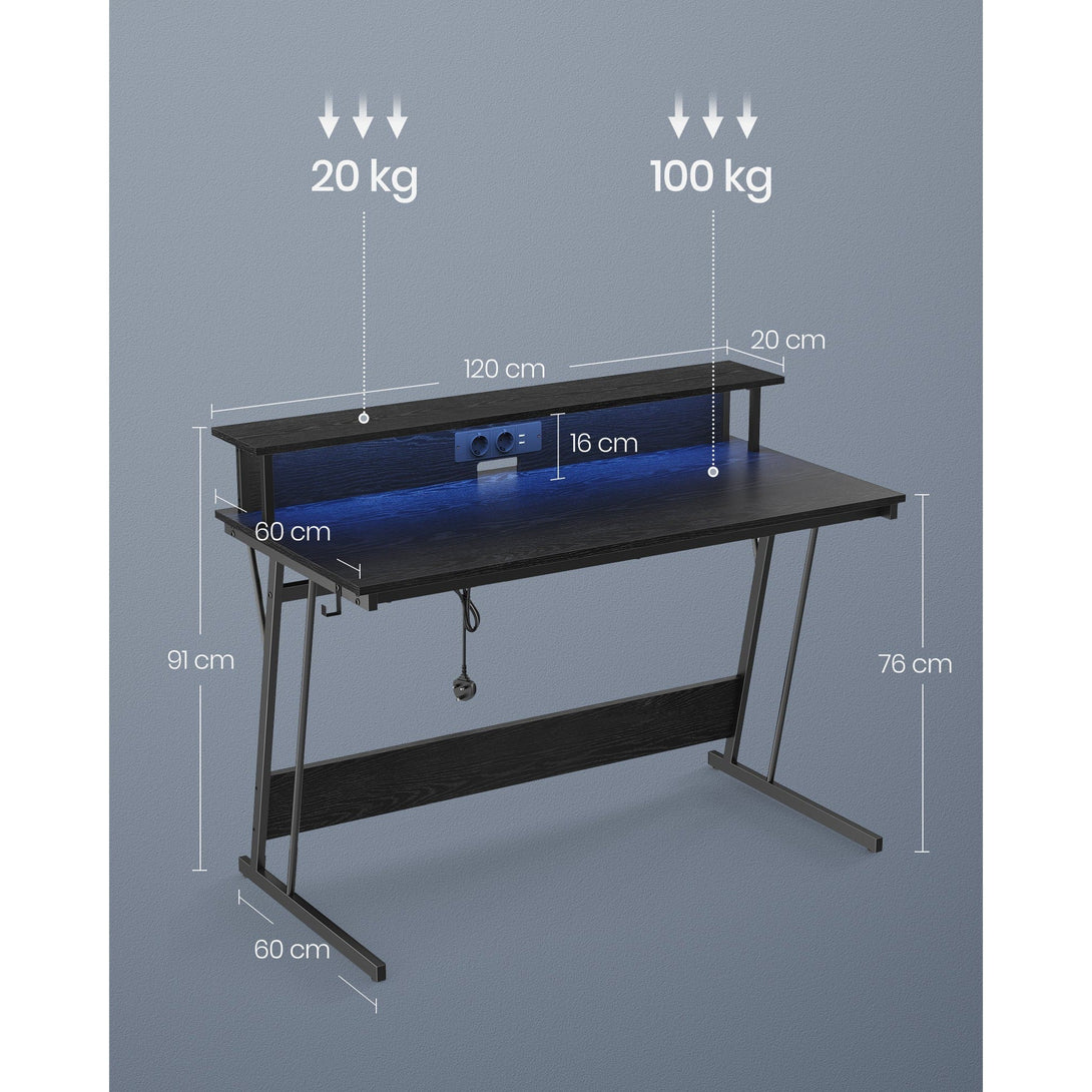 Gaming stol s LED osvjetljenjem i ugrađenom utičnicom, 60 x 120 x 76 cm, crnI | VASAGLE-Vasdom.hr