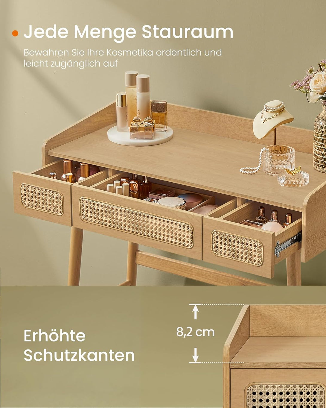 HOME BOHOVEN toaletni stolić s ogledalom i svjetlom, hrast bež boje | SONGMICS-Vasdom.hr