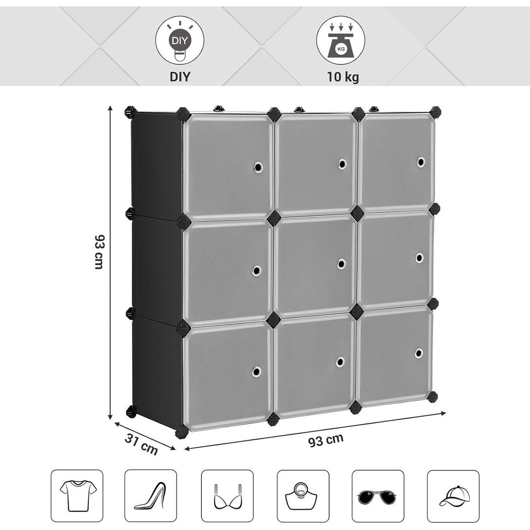 Jedinica za pohranu od 9 kocki, modularni plastični ormar s vratima, crni | SONGMICS-Vasdom.hr