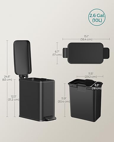 Kanta za otpad kapaciteta 10 litara, 38,3 x 17 x 35 cm, crna | SONGMICS-Vasdom.hr