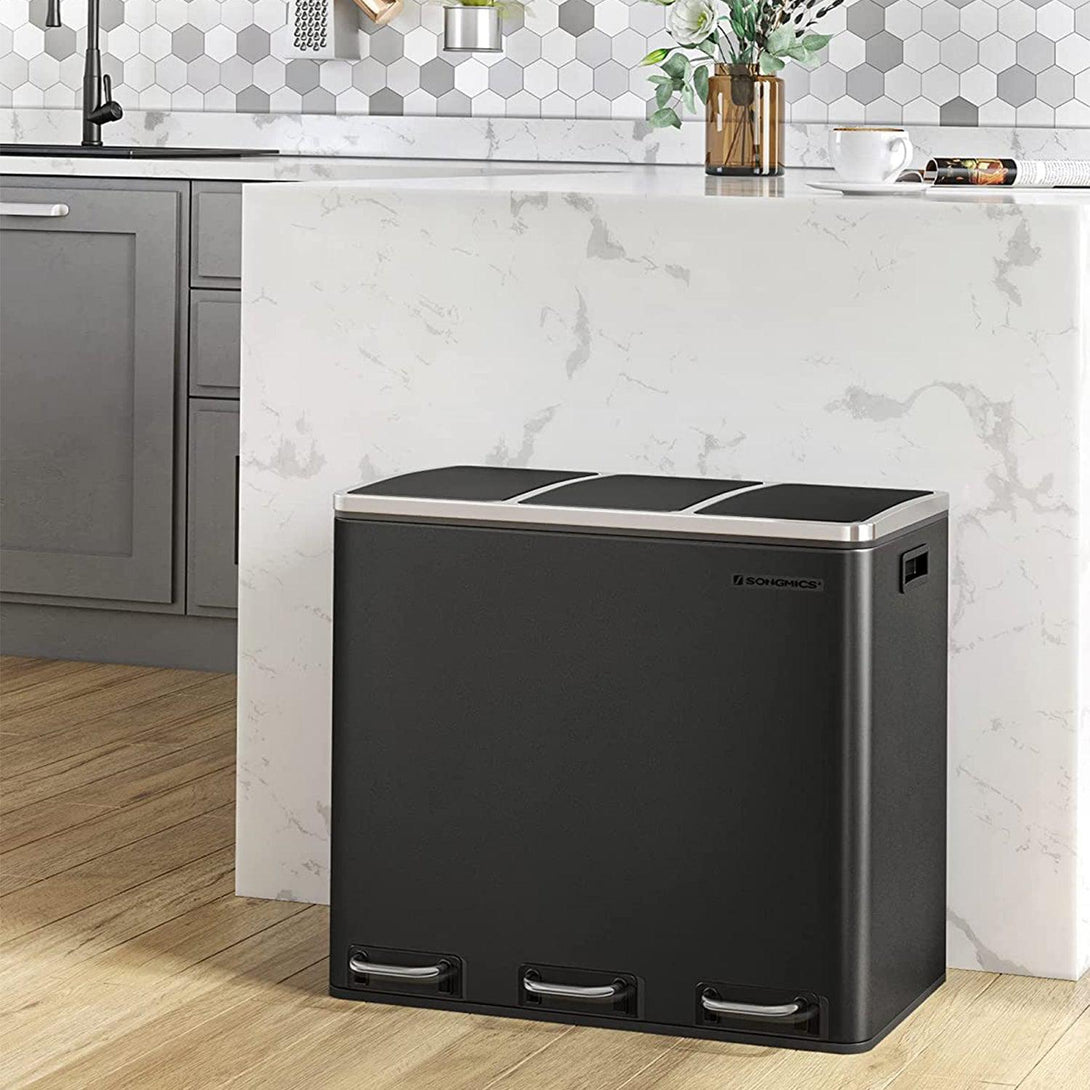 Kanta za otpatke s 3 pretinca 3 x 18 litara, 61,5 x 31,5 x 56 cm, crna | SONGMICS-Vasdom.hr