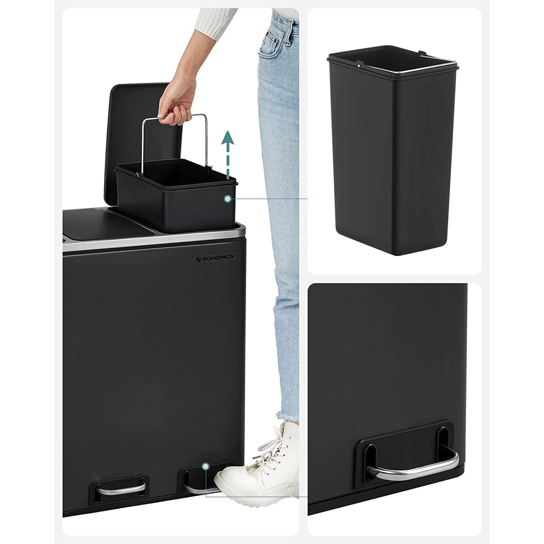 Kanta za otpatke s 3 pretinca 3 x 18 litara, 61,5 x 31,5 x 56 cm, crna | SONGMICS-Vasdom.hr