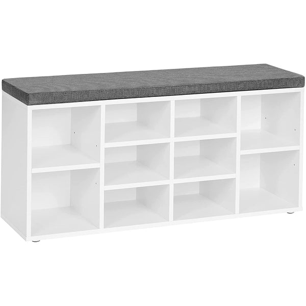 Klupa za cipele s 10 odjeljaka, s jastukom za sjedenje, 104 x 30 x 48 cm, bijela | VASAGLE-Vasdom.hr
