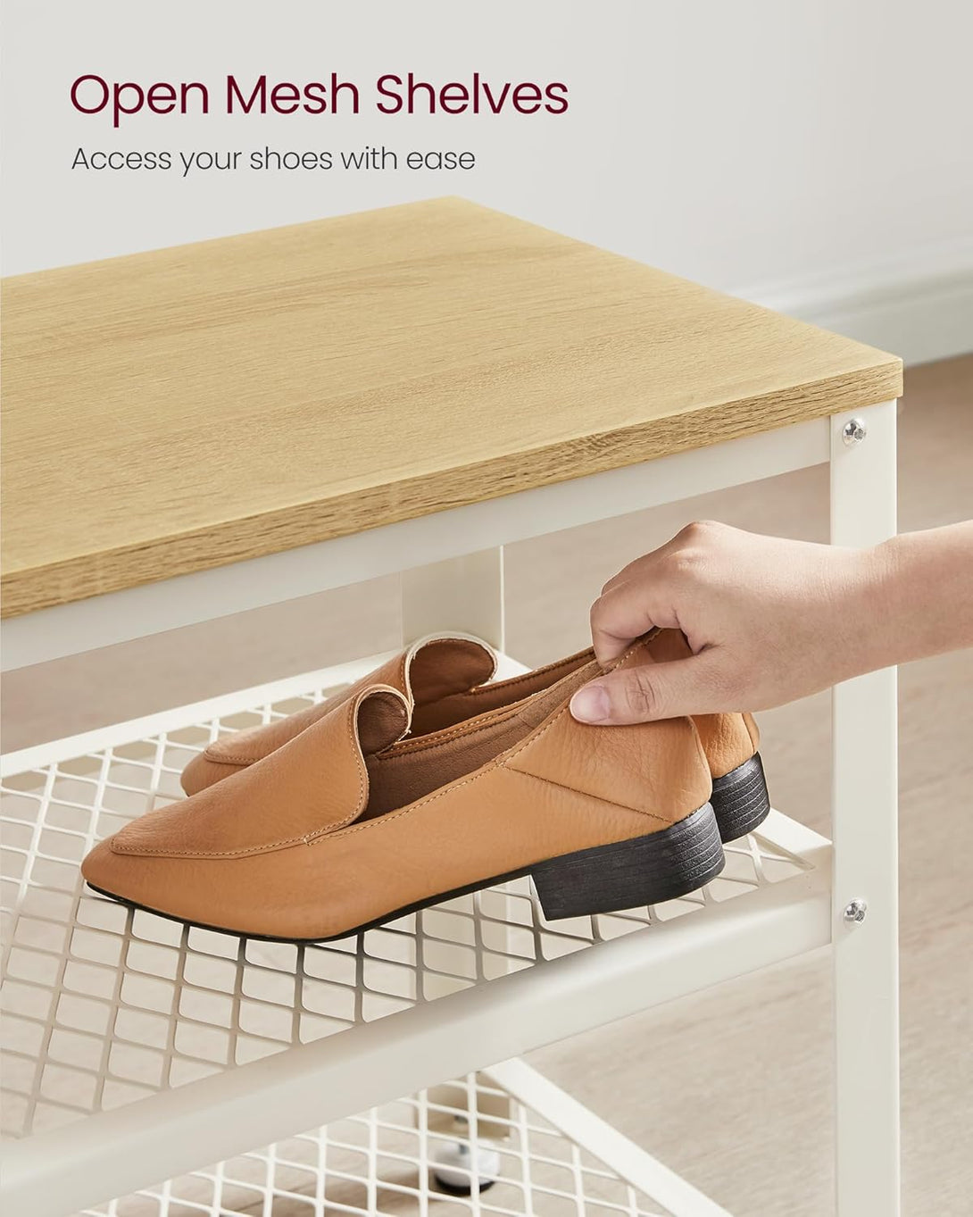 Klupa za cipele s 2 otvorene police, 30 x 73 x 45 cm, boje drveta i bijele boje | VASAGLE-Vasdom.hr