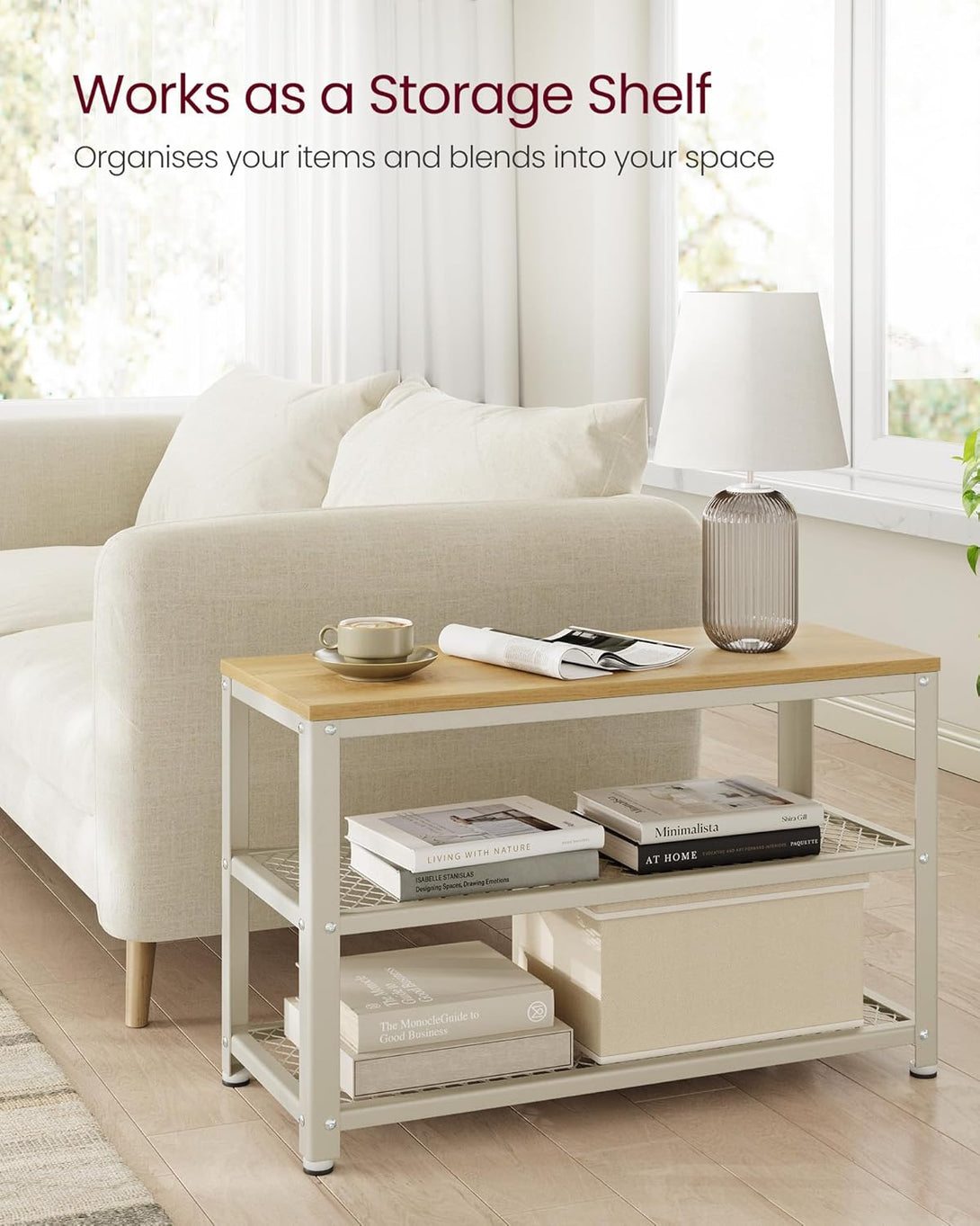 Klupa za cipele s 2 otvorene police, 30 x 73 x 45 cm, boje drveta i bijele boje | VASAGLE-Vasdom.hr